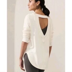 Athleta Women's Presence Sweatshirt Magnolia White #828858 Size XXS Keyhole Back